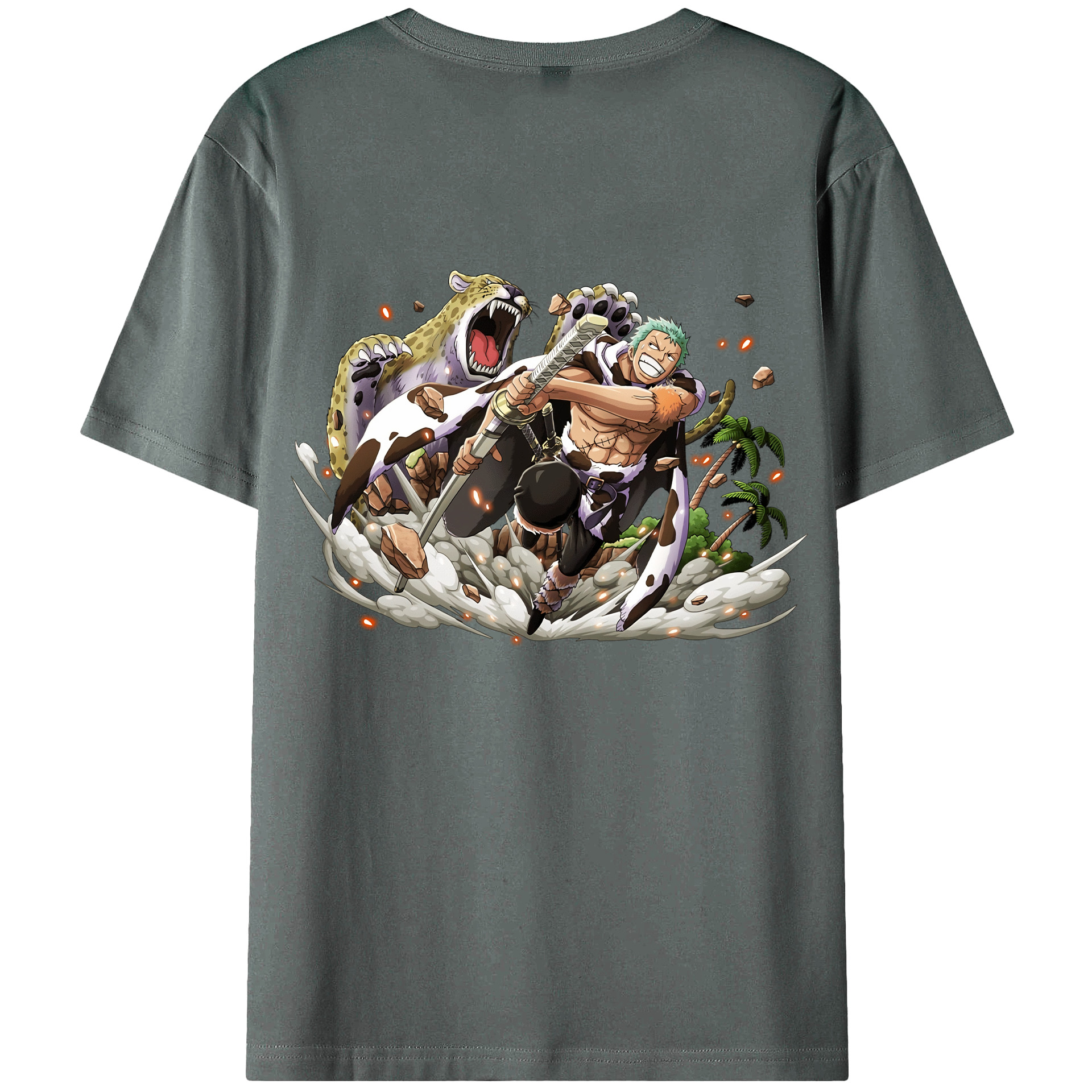 ワンピース ロロノア・ゾロ ONE PIECE Roronoa Zoro 綿100％ メンズ半袖Tシャツ（バックプリント） 通気性